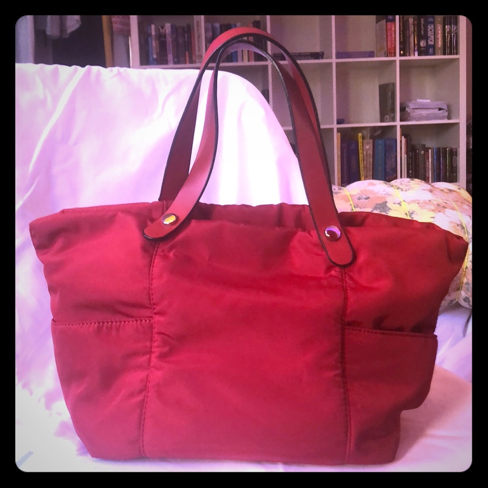 Zara Basic Collection Cherry Red Nylon Purse - image 1